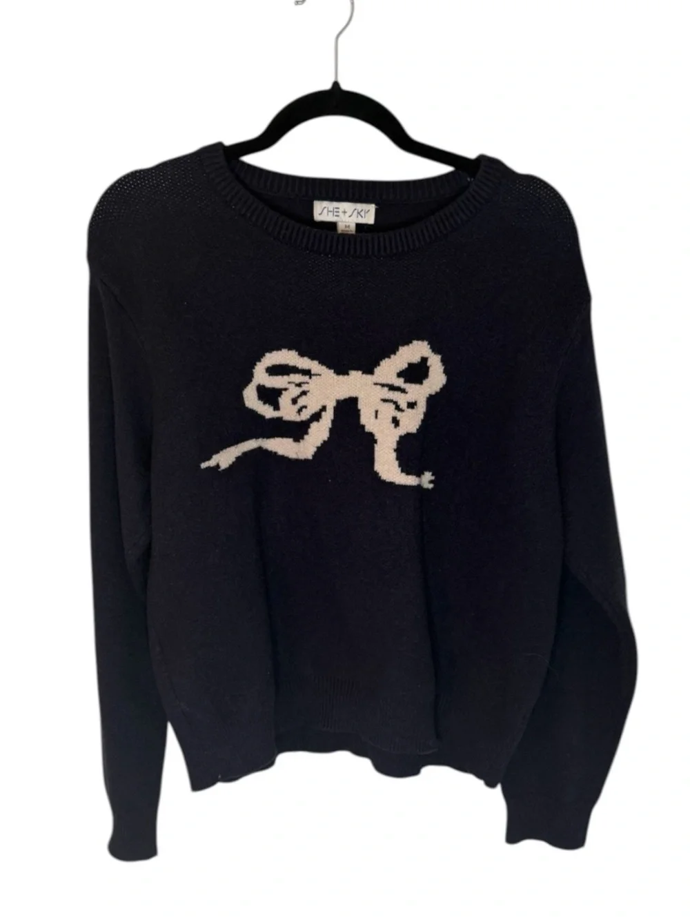 She + Sky Navy Bow Sweater - Picture 3 of 5